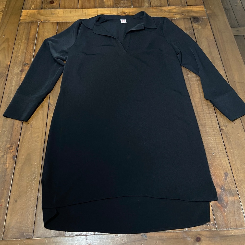 A New York Womens Black V-Neck Long Sleeve Shift Dress High-Low Hem Size Medium